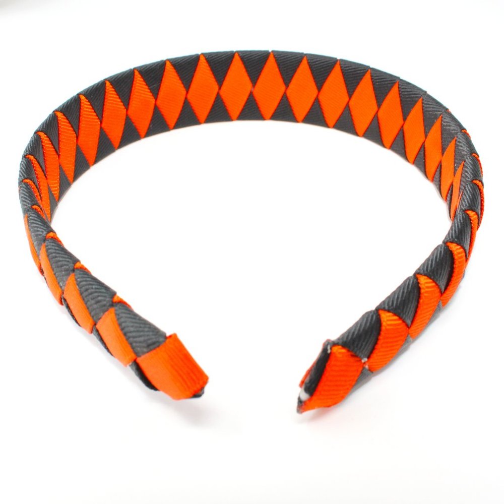 Handmade Diamond Pattern Orange Black Double Ribbon Headband SF Giants Handcraft - Picture 4 of 5